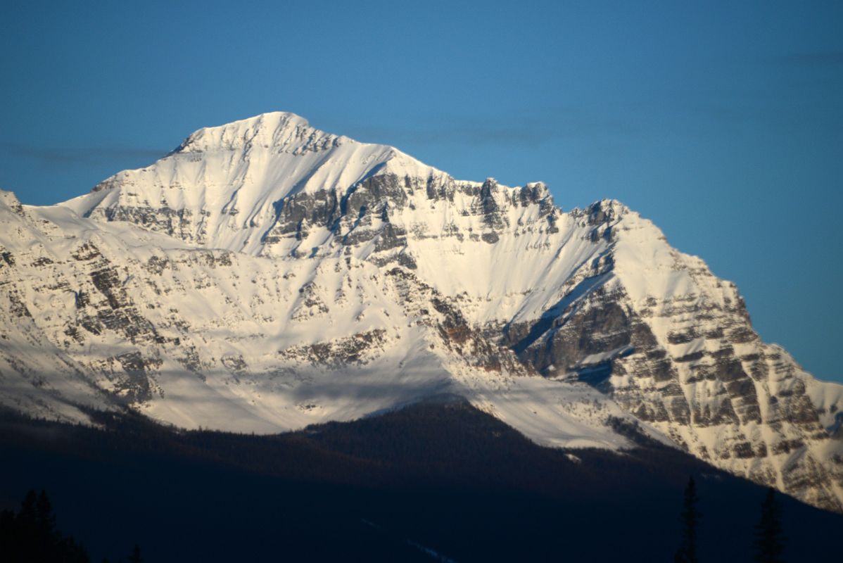 04A Mount Temple Early Morning From Trans Canada Highway At Highway 93 Junction Driving Between Banff And Lake Louise in Winter